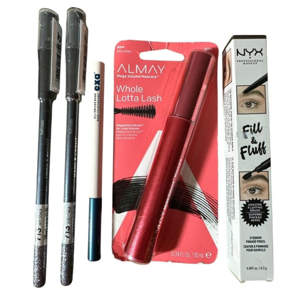 Mixed Makeup Bundle Almay Mascara, NYX Brow, Hard Candy Eye Liner, exa Lip Liner